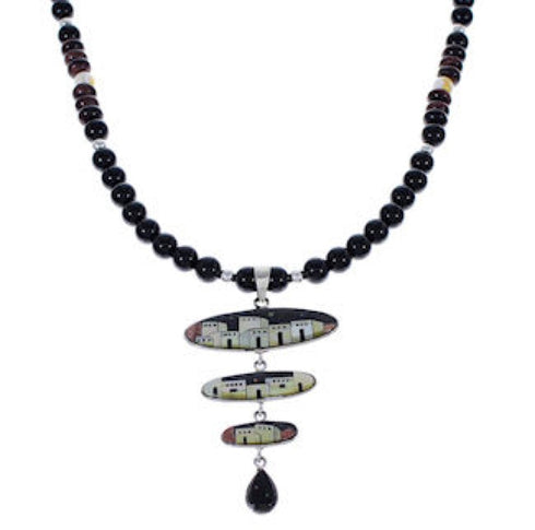 Silver And Multicolor Native American Pueblo Design Necklace PX34931