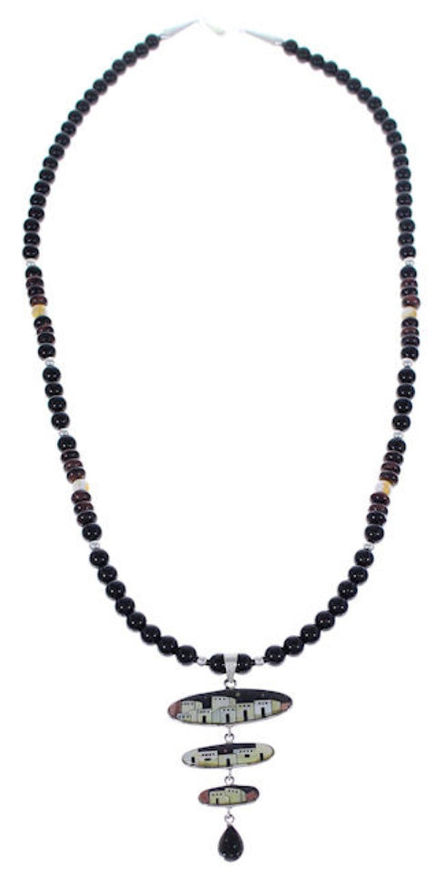 Silver And Multicolor Native American Pueblo Design Necklace PX34931