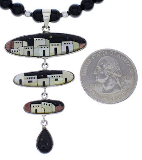 Silver And Multicolor Native American Pueblo Design Necklace PX34931