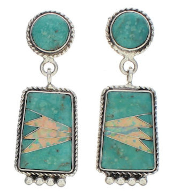 Southwest Turquoise And Opal Inlay Silver Earrings EX32470