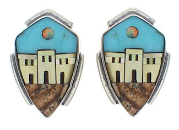 Multicolor Inlay Native American Pueblo Design Earrings EX32505