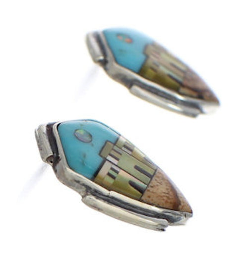Multicolor Inlay Native American Pueblo Design Earrings EX32505