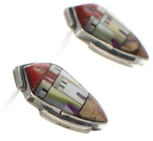 Native American Village Design Multicolor Silver Earrings EX32506