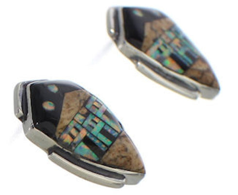 Native American Village Design Multicolor Inlay Earrings EX32510
