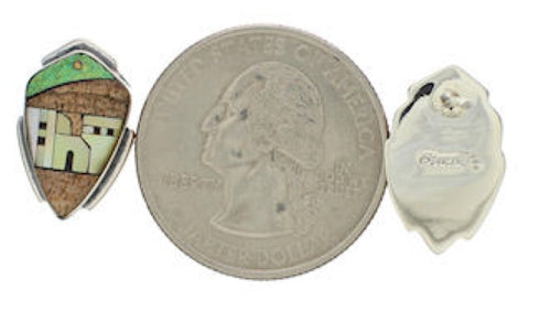 Native American Pueblo Design Multicolor Silver Earrings EX32511