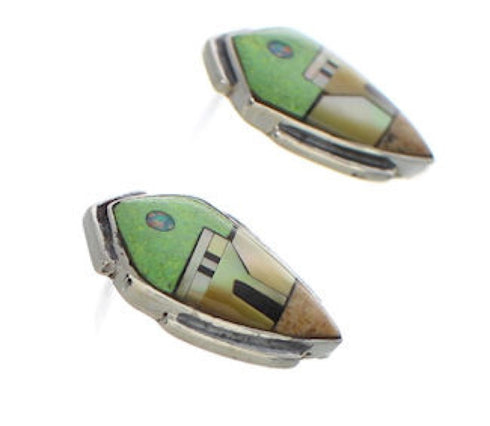 Native American Village Design Multicolor Inlay Earrings EX32512
