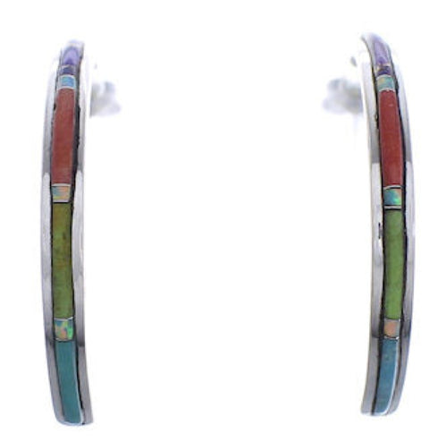 Multicolor Sterling Silver Jewelry Post Hoop Earrings PX24877