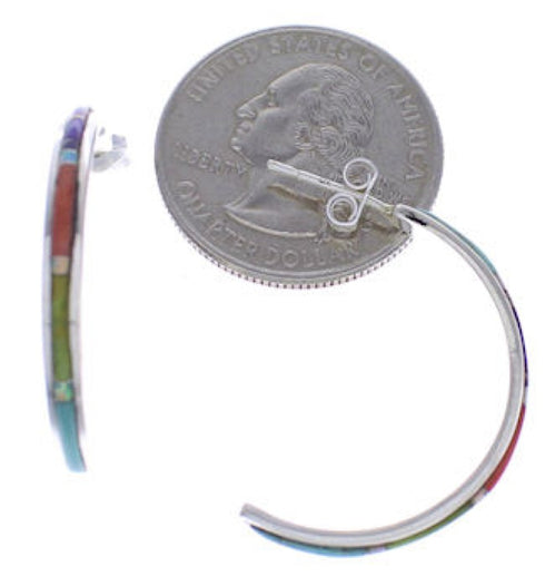 Multicolor Sterling Silver Jewelry Post Hoop Earrings PX24877