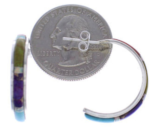 Multicolor Inlay Silver Post Hoop Earrings PX24885