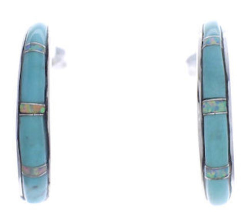 Opal Turquoise Inlay Post Hoop Earrings PX24889