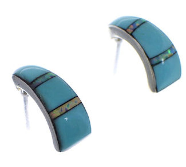 Turquoise Opal Inlay Southwest Post Hoop Earrings PX24904