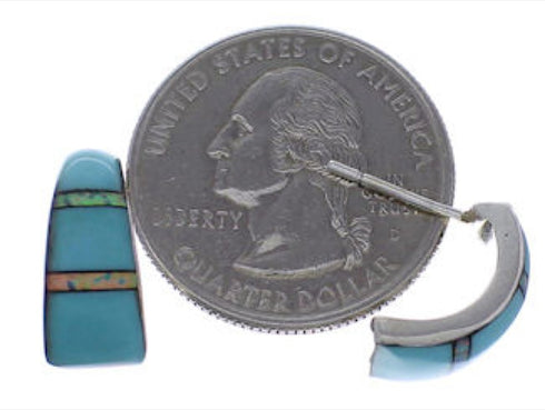 Turquoise Opal Inlay Southwest Post Hoop Earrings PX24904