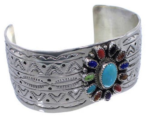 Multicolor Sterling Silver Native American Cuff Bracelet EX24478