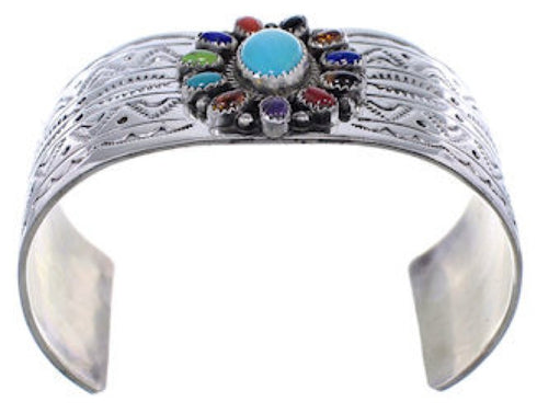 Multicolor Sterling Silver Native American Cuff Bracelet EX24478