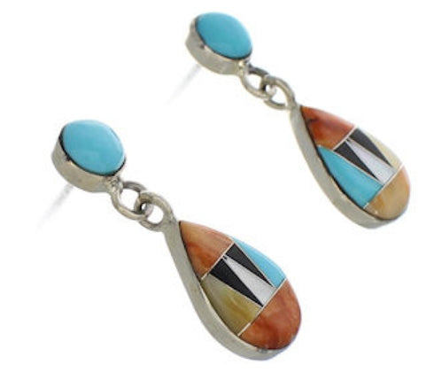 Southwest Multicolor Sterling Silver Post Dangle Earrings EX24377