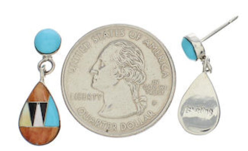 Southwest Multicolor Sterling Silver Post Dangle Earrings EX24377