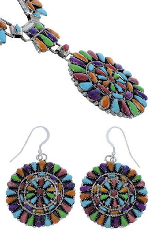 Multicolor Jewelry Sterling Silver Link Necklace Earrings Set PX37876