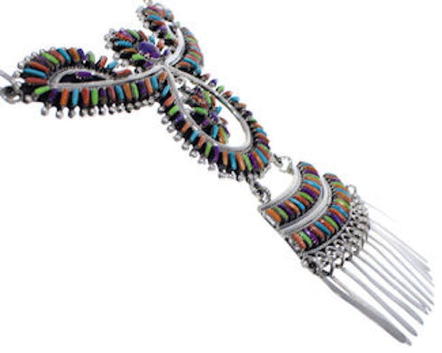 Multicolor Needlepoint Genuine Sterling Silver Link Necklace PX37889