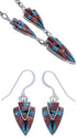 Sterling Silver Multicolor Inlay Link Necklace Earrings Set PX36957