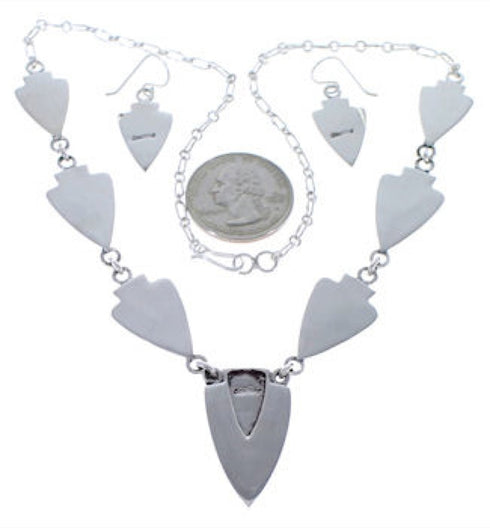 Southwest Silver Jewelry Multicolor Link Necklace And Earrings PX36959