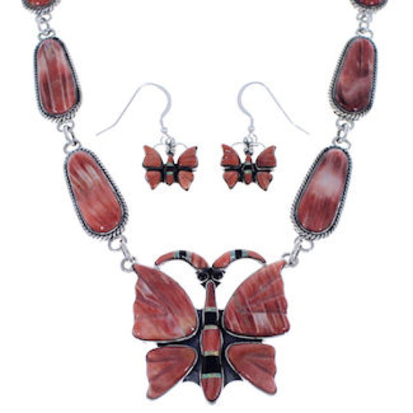 Southwest Butterfly Multicolor Silver Earrings Link Necklace PX37089