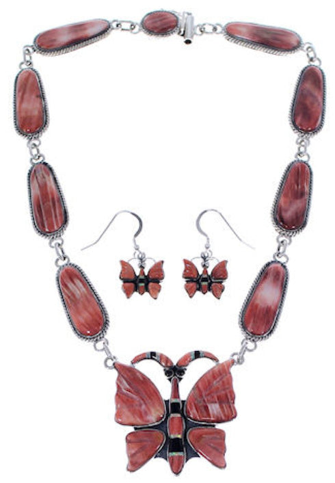 Southwest Butterfly Multicolor Silver Earrings Link Necklace PX37089
