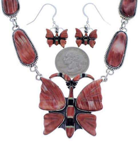 Southwest Butterfly Multicolor Silver Earrings Link Necklace PX37089