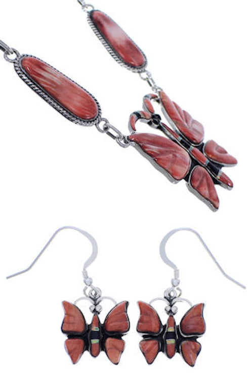 Southwest Butterfly Multicolor Silver Earrings Link Necklace PX37089