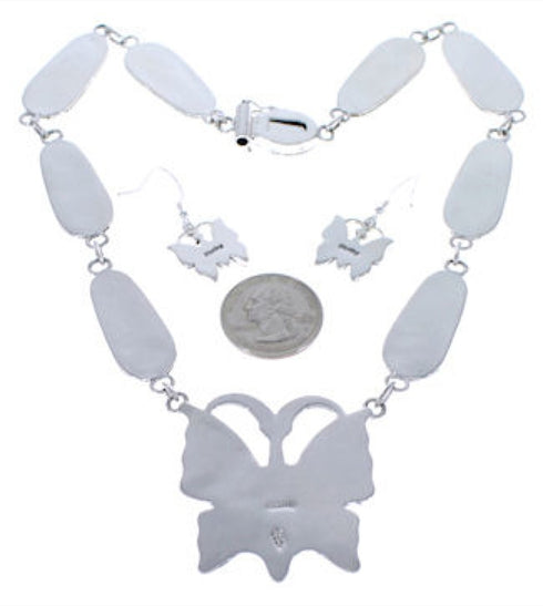Southwest Butterfly Multicolor Silver Earrings Link Necklace PX37089