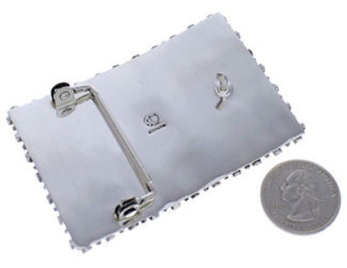 Genuine Sterling Silver And Turquoise Southwest Belt Buckle EX30154