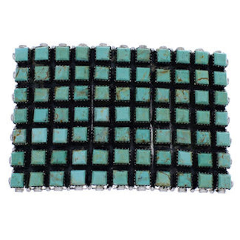 Southwest Genuine Sterling Silver And Turquoise Belt Buckle EX30155