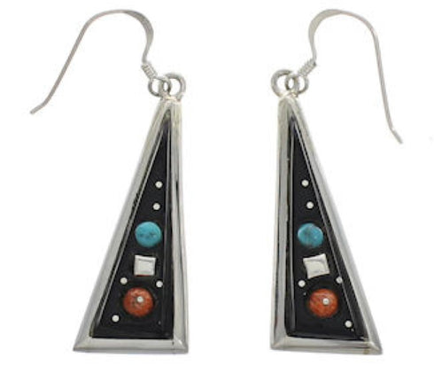 Southwestern Sterling Silver Multicolor Hook Dangle Earrings AX49245