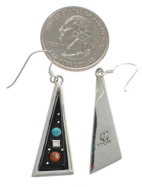 Southwestern Sterling Silver Multicolor Hook Dangle Earrings AX49245