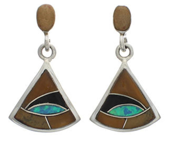 Multicolor Inlay Sterling Silver Post Dangle Earrings Jewelry EX24773