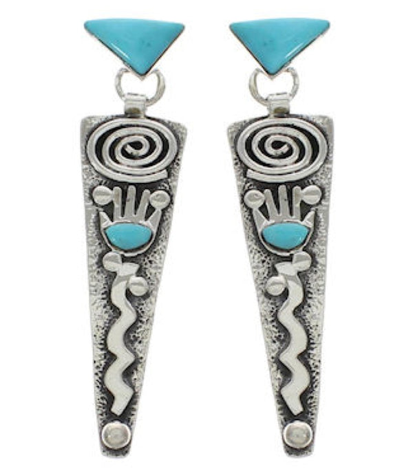 Genuine Sterling Silver Turquoise Inlay Post Dangle Earrings EX24787