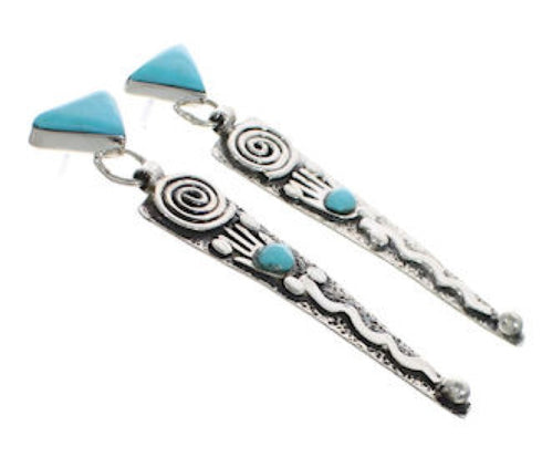 Genuine Sterling Silver Turquoise Inlay Post Dangle Earrings EX24787