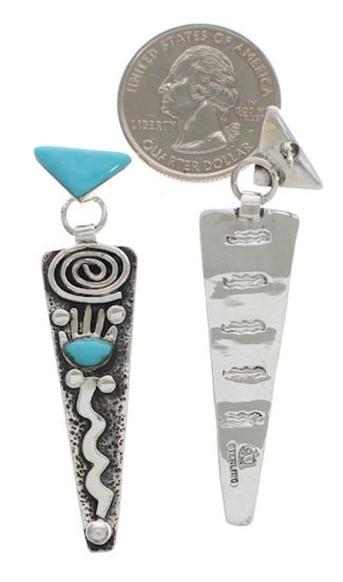 Genuine Sterling Silver Turquoise Inlay Post Dangle Earrings EX24787