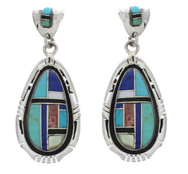 Southwestern Multicolor Sterling Silver Post Dangle Earrings EX24803