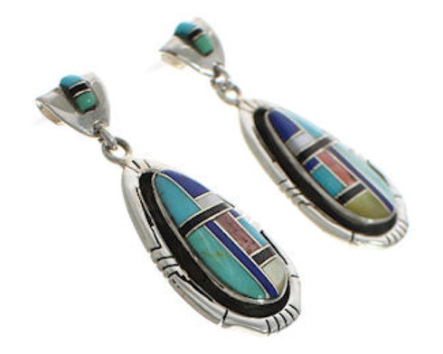Southwestern Multicolor Sterling Silver Post Dangle Earrings EX24803