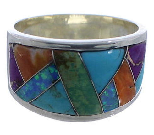 Sunrise WhiteRock Multicolor Inlay Silver Ring Size 8-1/4 TX43816