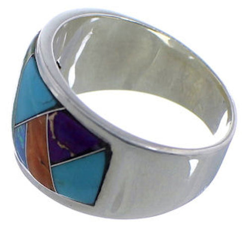 Sunrise WhiteRock Multicolor Inlay Silver Ring Size 8-1/4 TX43816