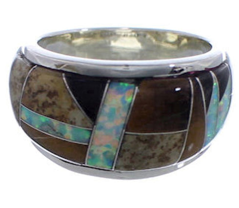 WhiteRock Rocky Trails Multicolor Inlay Silver Ring Size 5-3/4 TX43888