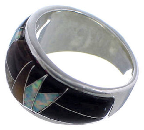 WhiteRock Rocky Trails Multicolor Inlay Silver Ring Size 5-3/4 TX43888