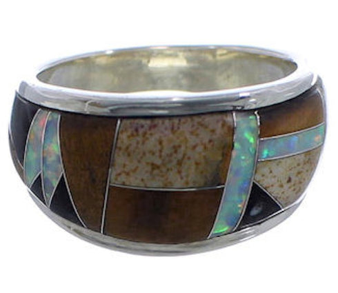 WhiteRock Multicolor Sterling Silver Ring Size 7-1/2 TX43891