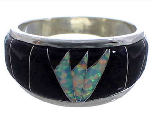 Opal Black Inlay Midnight Sky WhiteRock Silver Ring Size 6-3/4 TX43933