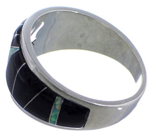 Opal Black Inlay Midnight Sky WhiteRock Silver Ring Size 6-3/4 TX43933