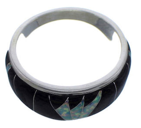 Opal Black Inlay Midnight Sky WhiteRock Silver Ring Size 6-3/4 TX43933