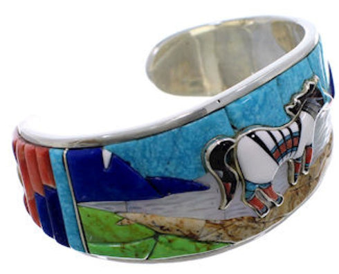 Multicolor Sterling Silver 3-D Horse Jewelry Cuff Bracelet MX28155