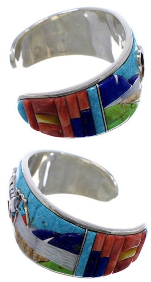 Multicolor Sterling Silver 3-D Horse Jewelry Cuff Bracelet MX28155