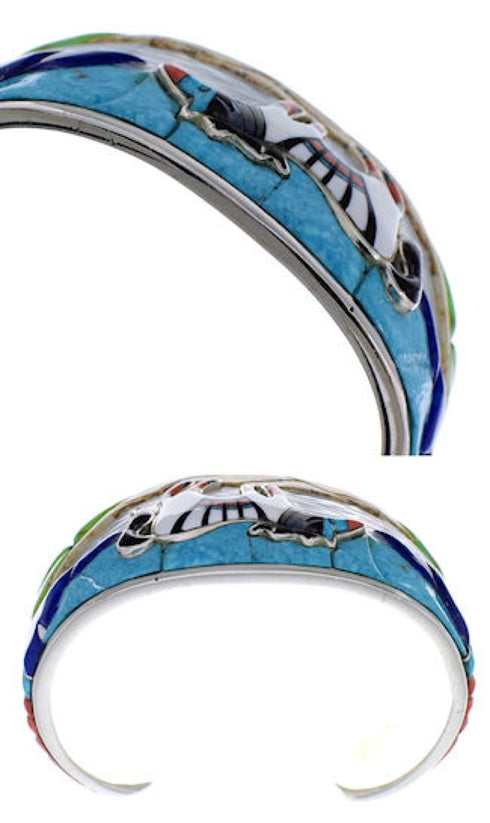 Multicolor Sterling Silver 3-D Horse Jewelry Cuff Bracelet MX28155